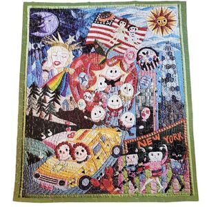 Vintage Quilt Jigsaw Puzzle America New York Cats Taxi Flag Rainbow Complete